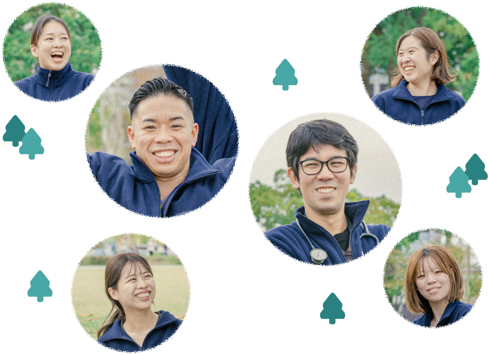 笑顔の男性スタッフ2名と女性スタッフ4名