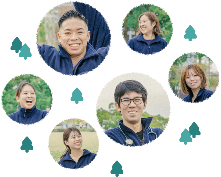 笑顔の男性スタッフ2名と女性スタッフ4名